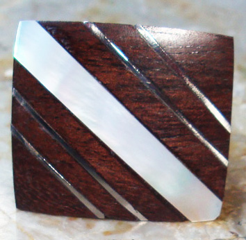 Wooden Ring From Sono Wood Inlaid With Stainless And Shell