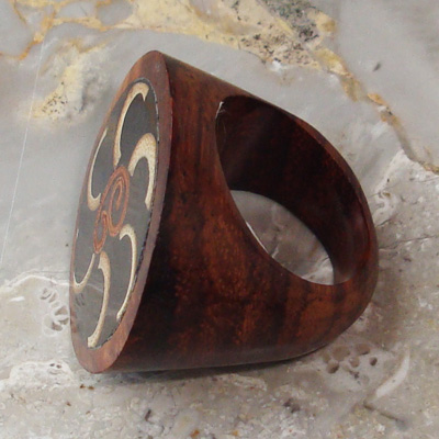 Wooden Ring From Sono Wood Inlaid With  Shell