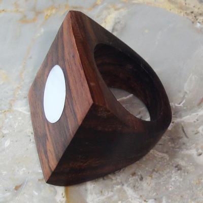Wooden Ring From Sono Wood Inlaid With  Shell