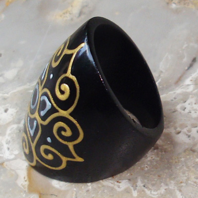 Wooden Ring From Sono Wood With Handpainted