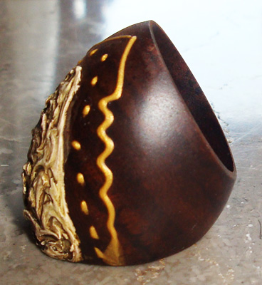 Wooden Ring From Sono Wood With Handpainted