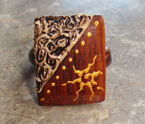 Wooden Ring From Sono Wood With Handpainted