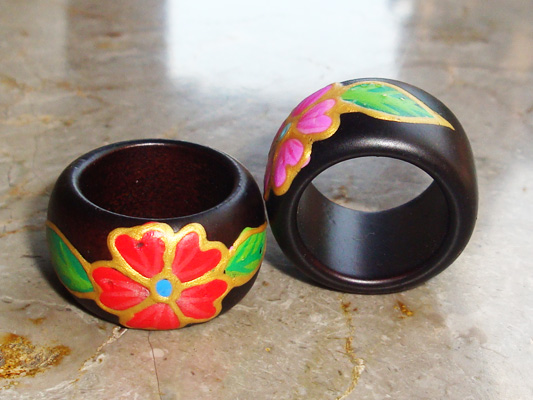 Wooden Ring From Sono Wood With Handpainted