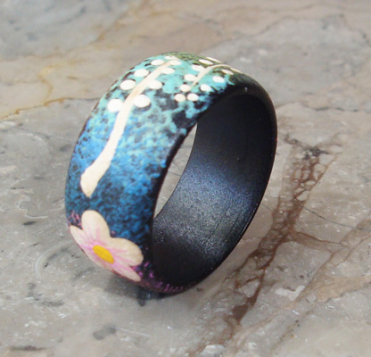 Wooden Ring From Sono Wood With Handpainted