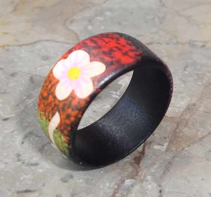 Wooden Ring From Sono Wood With Handpainted
