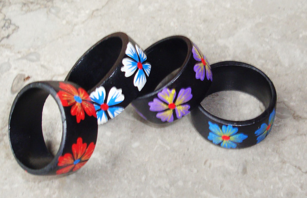Wooden Ring From Sono Wood With Handpainted