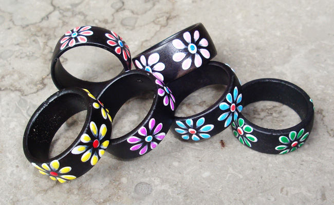Wooden Ring From Sono Wood With Handpainted
