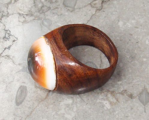 Wooden Ring From Sono Wood Inlaid With Shell