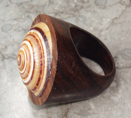 Wooden Ring From Sono Wood Inlaid With Shell