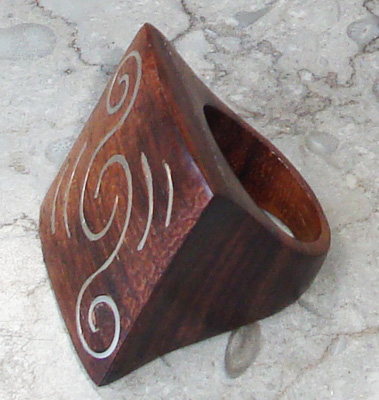 Wooden Ring From Sono Wood Inlaid With Stainless 
