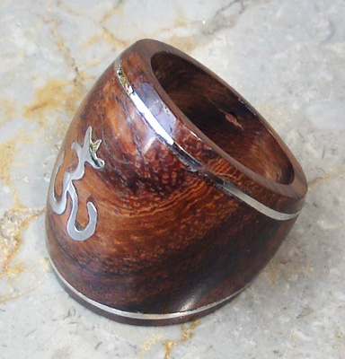 Wooden Ring From Sono Wood Inlaid With Stainless 