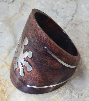 Wooden Ring From Sono Wood Inlaid With Stainless