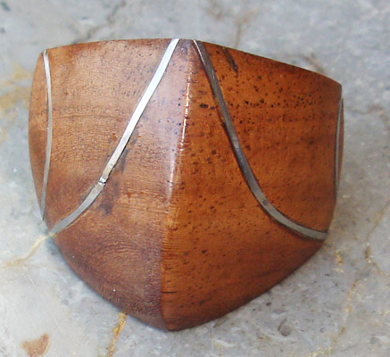 Wooden Ring From Sono Wood Inlaid With Stainless 