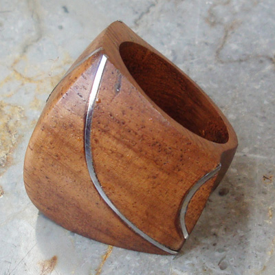 Wooden Ring From Sono Wood Inlaid With Stainless 