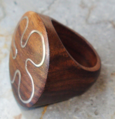 Wooden Ring From Sono Wood Inlaid With Stainless 