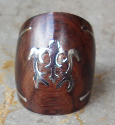 Wooden Ring From Sono Wood Inlaid With Stainless 
