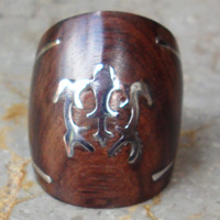 Wooden Ring From Sono Wood Inlaid With Stainless 