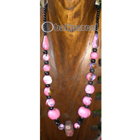 Necklace Wooden With Glass Beads