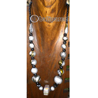 Necklace Wooden With Glass Beads