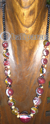 Necklace Wooden With Glass Beads