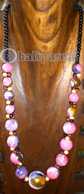 Necklace Wooden With Glass Beads
