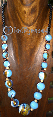 Necklace Wooden With Glass Beads