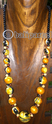 Necklace Wooden With Glass Beads