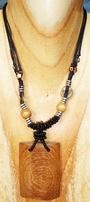 Plain Wooden Necklace And Glass Bead