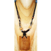 Plain Wooden Necklace And Glass Bead