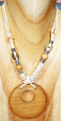 Plain Wooden Necklace And Glass Bead