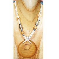 Plain Wooden Necklace And Glass Bead