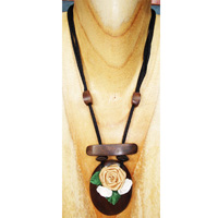Wooden Necklace Inlaid With Nice Flower