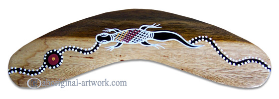 Aboriginal Dot Art Standard Boomerang, Hand Carved From Sono Wood