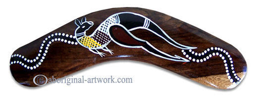 Aboriginal Dot Art Standard Boomerang, Hand Carved From Sono Wood