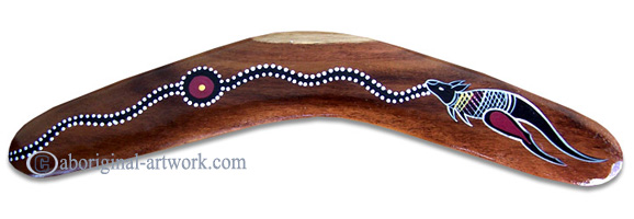 Aboriginal Dot Art Standard Boomerang, Hand Carved From Sono Wood