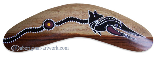 Aboriginal Dot Art Standard Boomerang, Hand Carved From Sono Wood