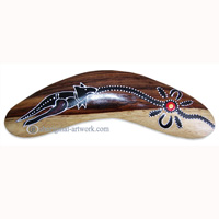 Aboriginal Dot Art Standard Boomerang, Hand Carved From Sono Wood