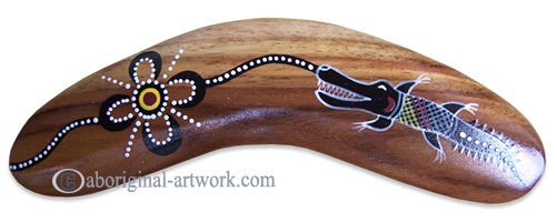 Aboriginal Dot Art Standard Boomerang, Hand Carved From Sono Wood