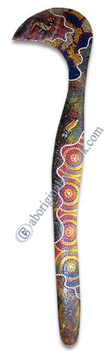 Aboriginal Dot Art Hook Boomerang, Hand Carved From Sono Wood.