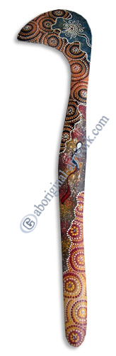 Aboriginal Dot Art Hook Boomerang, Hand Carved From Sono Wood.