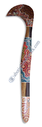 Aboriginal Dot Art Hook Boomerang, Hand Carved From Sono Wood.