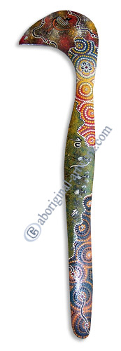 Aboriginal Dot Art Hook Boomerang, Hand Carved From Sono Wood.