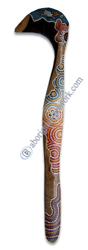 Aboriginal Dot Art Hook Boomerang, Hand Carved From Sono Wood.