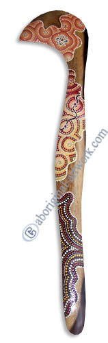Aboriginal Dot Art Hook Boomerang, Hand Carved From Sono Wood.