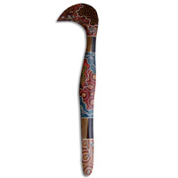 Aboriginal Dot Art Hook Boomerang, Hand Carved From Sono Wood.
