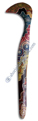Aboriginal Dot Art Hook Boomerang, Hand Carved From Sono Wood.