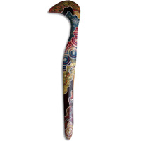 Aboriginal Dot Art Hook Boomerang, Hand Carved From Sono Wood.