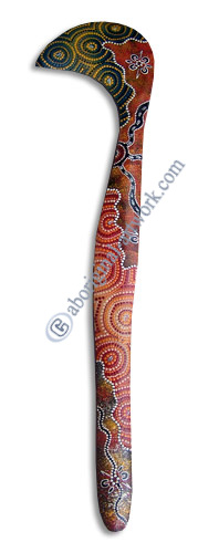Aboriginal Dot Art Hook Boomerang, Hand Carved From Sono Wood.