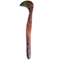Aboriginal Dot Art Hook Boomerang, Hand Carved From Sono Wood.