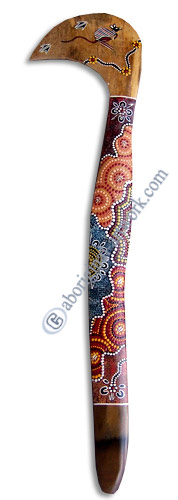 Aboriginal Dot Art Hook Boomerang, Hand Carved From Sono Wood.